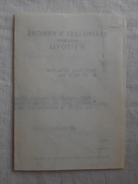 Státní lesy v Krnově závod Litovel - zápujční lístek 1967