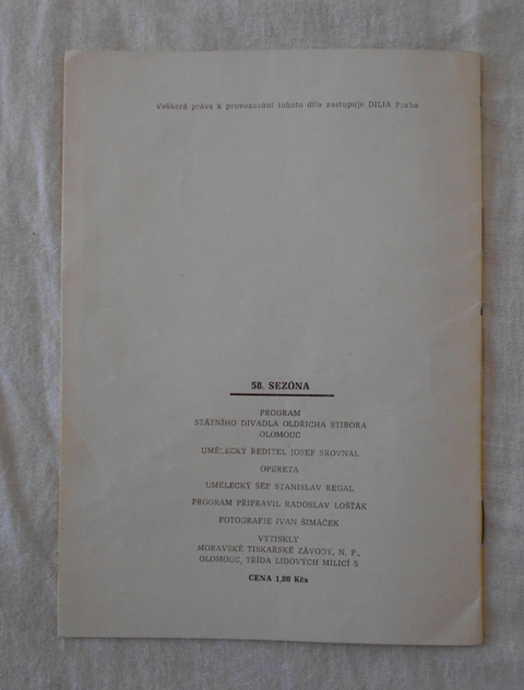Program Státní divadlo Oldřicha Stibora Olomouc 1977 - Sidney Jones Gejša