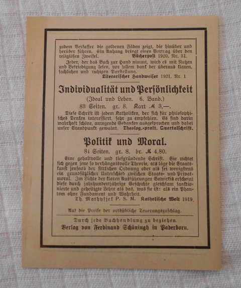 Reklamní leták Ferdinand Schőningh Paderborn - Die Wahrheit des Christentums - 20. léta 20. st.