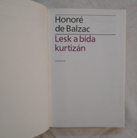 Honoré de Balzac - Lesk a bída kurtizán - Odeon 1985