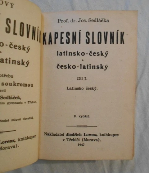Dr. Josef Sedláček - Kapesní slovník latinsko-český - 1947