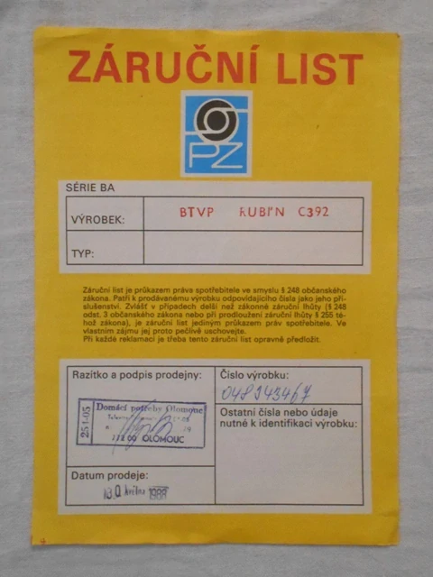 Návod k obsluze a technické podklady televizor Rubin Tesla - 1988