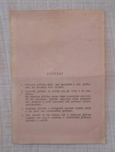 Cestovní příloha k Občanskému průkazu - ČSSR 1976