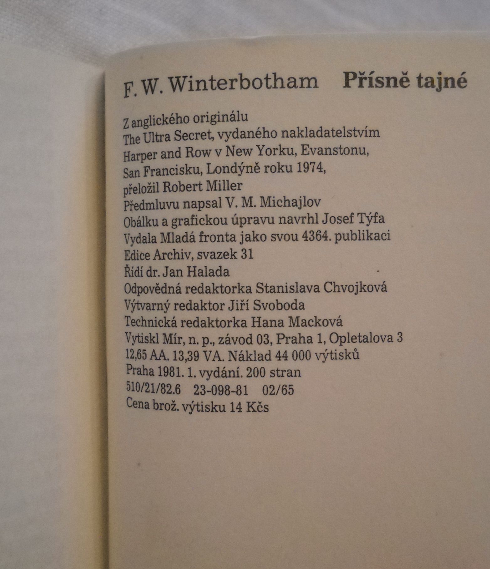 F.W. Winterbotham - Přísně tajné - 1981