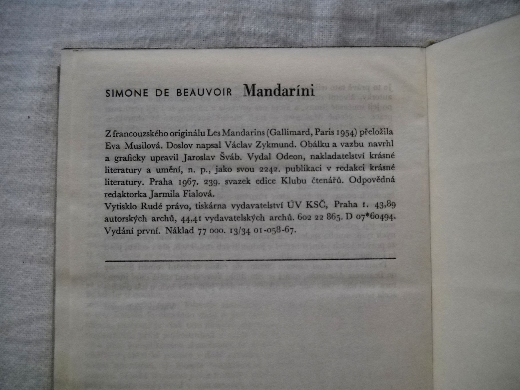 Simone de Beuvoir - Mandaríni - 1967