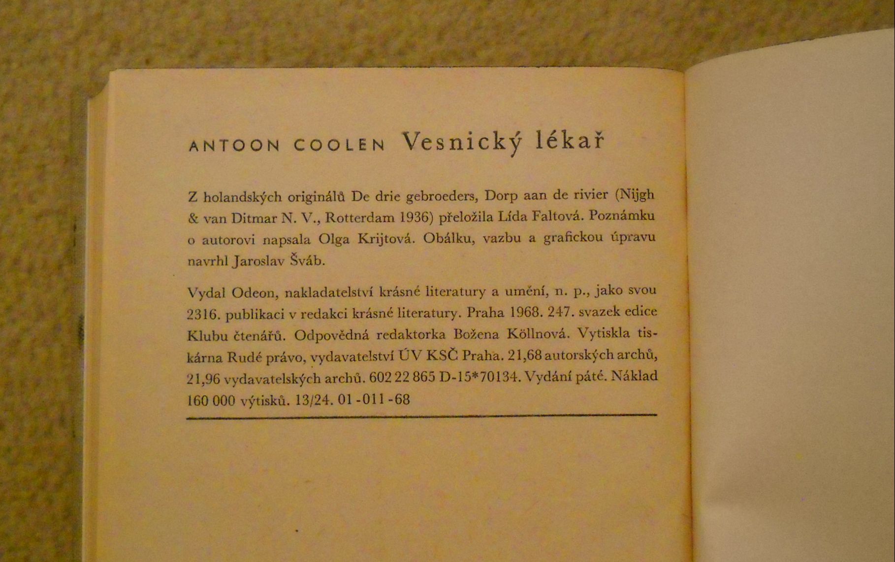 Antoon Coolen - Vesnický lékař - Odeon 1968