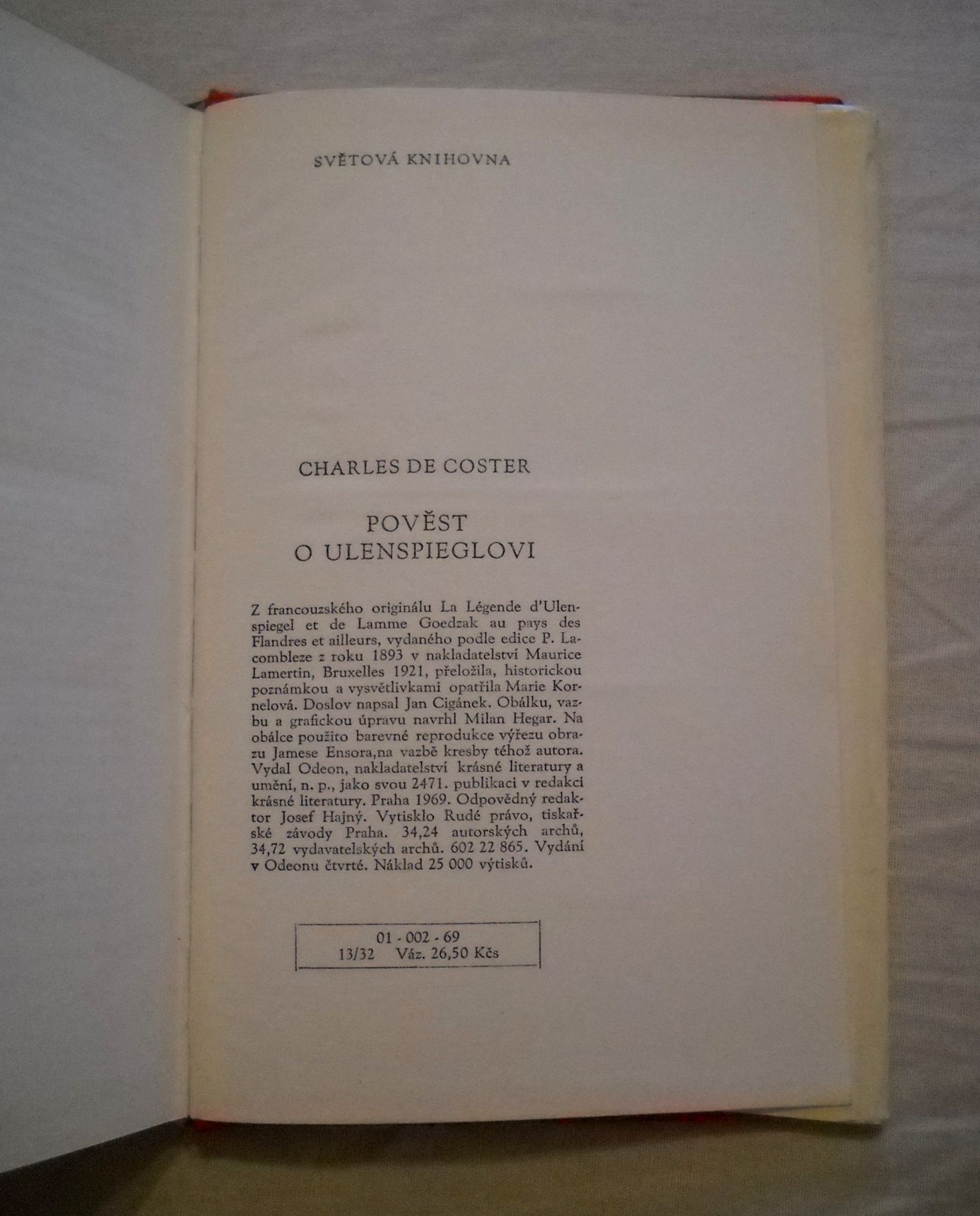 Charles de Coster - Pověst o Ulenspiegelovi - 1969