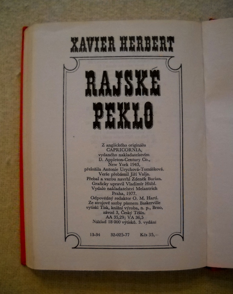 Xavier Herbert - Rajské peklo - Melantrich 1977