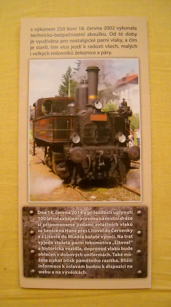 Pamětní leták 100 let železniční trati Litovel - 2014