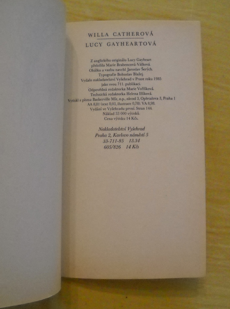 Willa Catherová - Lucy Gayheartová - Vyšehrad 1985
