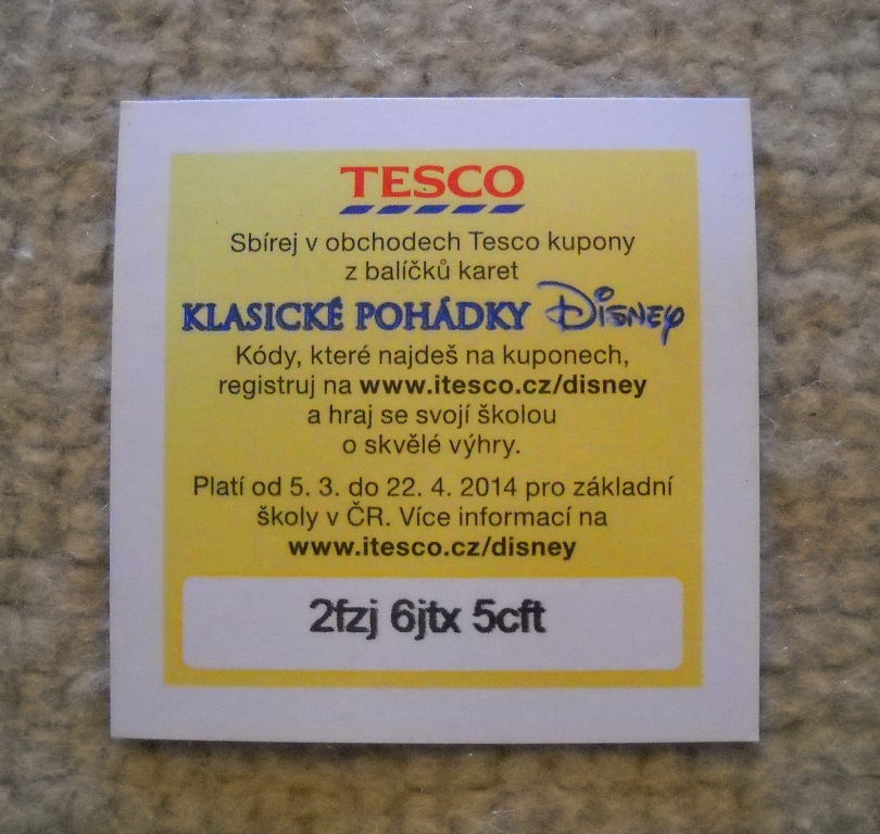 Sběratelská kartička Tesco Disney pohádky - kupon s kódem