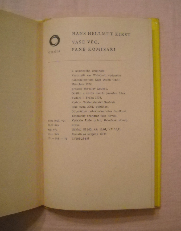 Hans Hellmut Kirst - Vaše věc, pane komisaři - Svoboda 1976