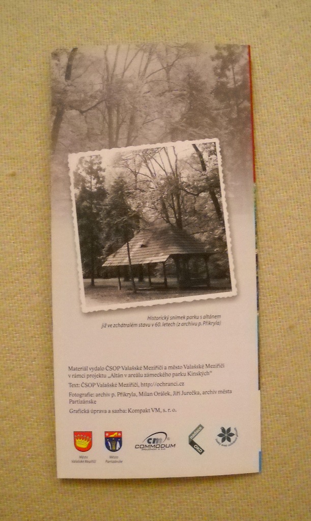 Regionální propagační leták Jurkovičův altán v parku Kinských