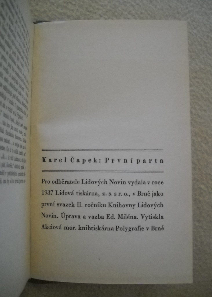 Karel Čapek - První parta - LN 1937