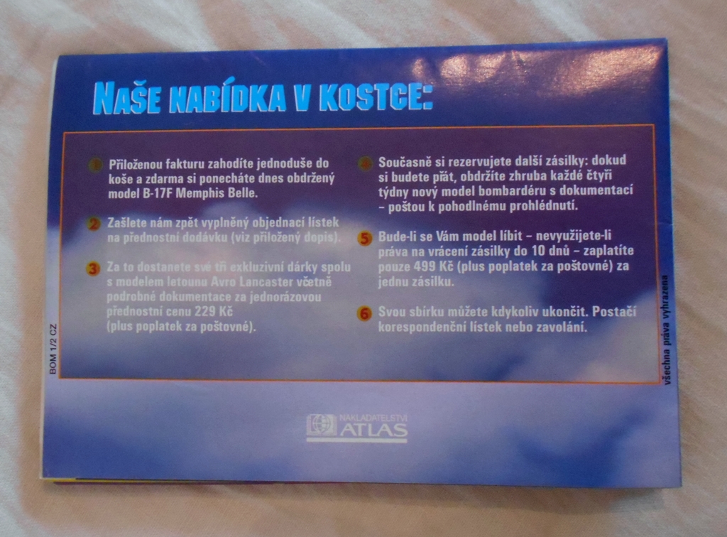 Reklamní objednávkový leták Boeing B-17F Memphis Belle - Atlas Editions