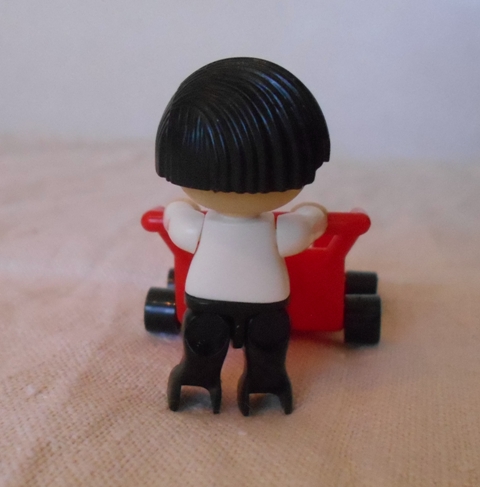 Dětská figurka - Lego - panáček s červeným vozíčkem - 4,5 cm