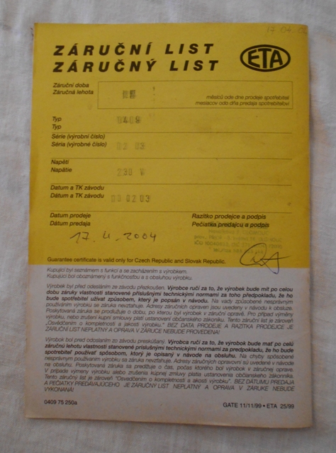 Návod k obsluze podlahový vysavač ETA 0409, 2409 - 2004