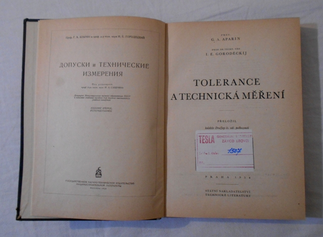 Aparin, Goroděckij - Tolerance a technická měření - 1954