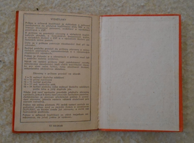 Průkaz odborné kvalifikace zaměstnance ministerstva stavebnictví - 1964