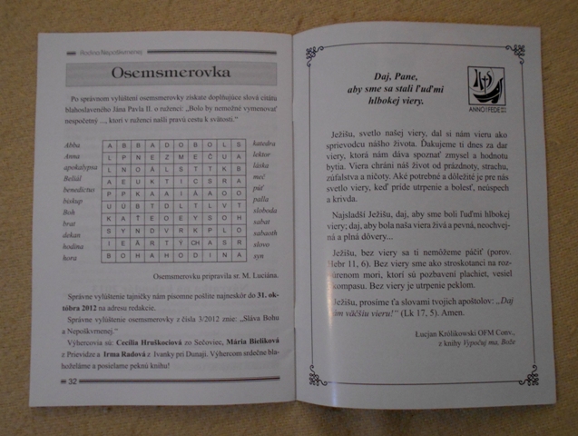 Časopis Rodina Nepoškvrnenej rok 2012 číslo 4 - slovensky