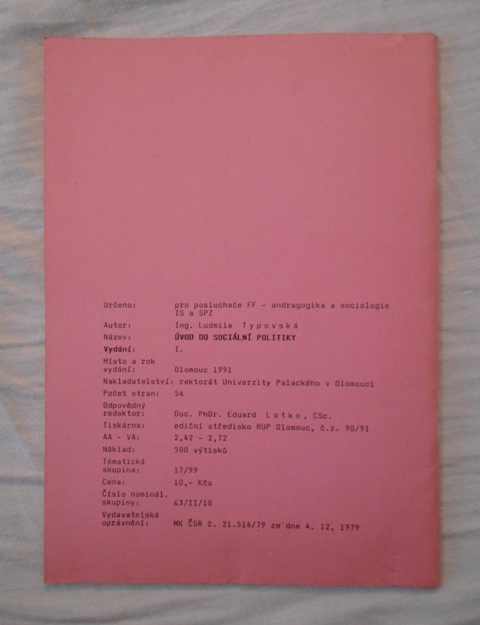Ludmila Typovská - Úvod do sociální politiky - 1991