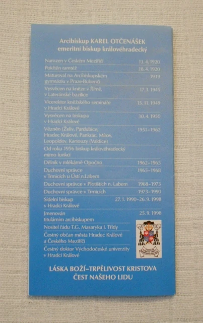 Leták Víra je náš pevný hrad arcibiskup Karel Otčenášek - 2010