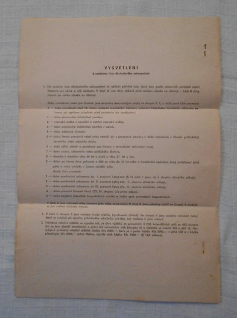 Osobní list důchodového zabezpeční Rozhodnutí o přiznání starobního důchodu Praha 1982