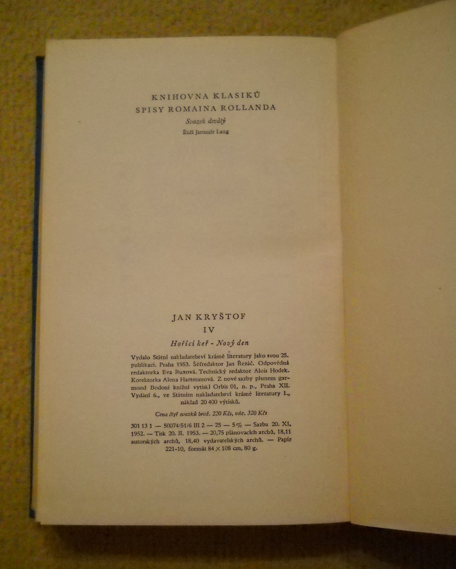 Romain Rolland - Jan Kryštof IV Hořící keř, Nový den - 1953