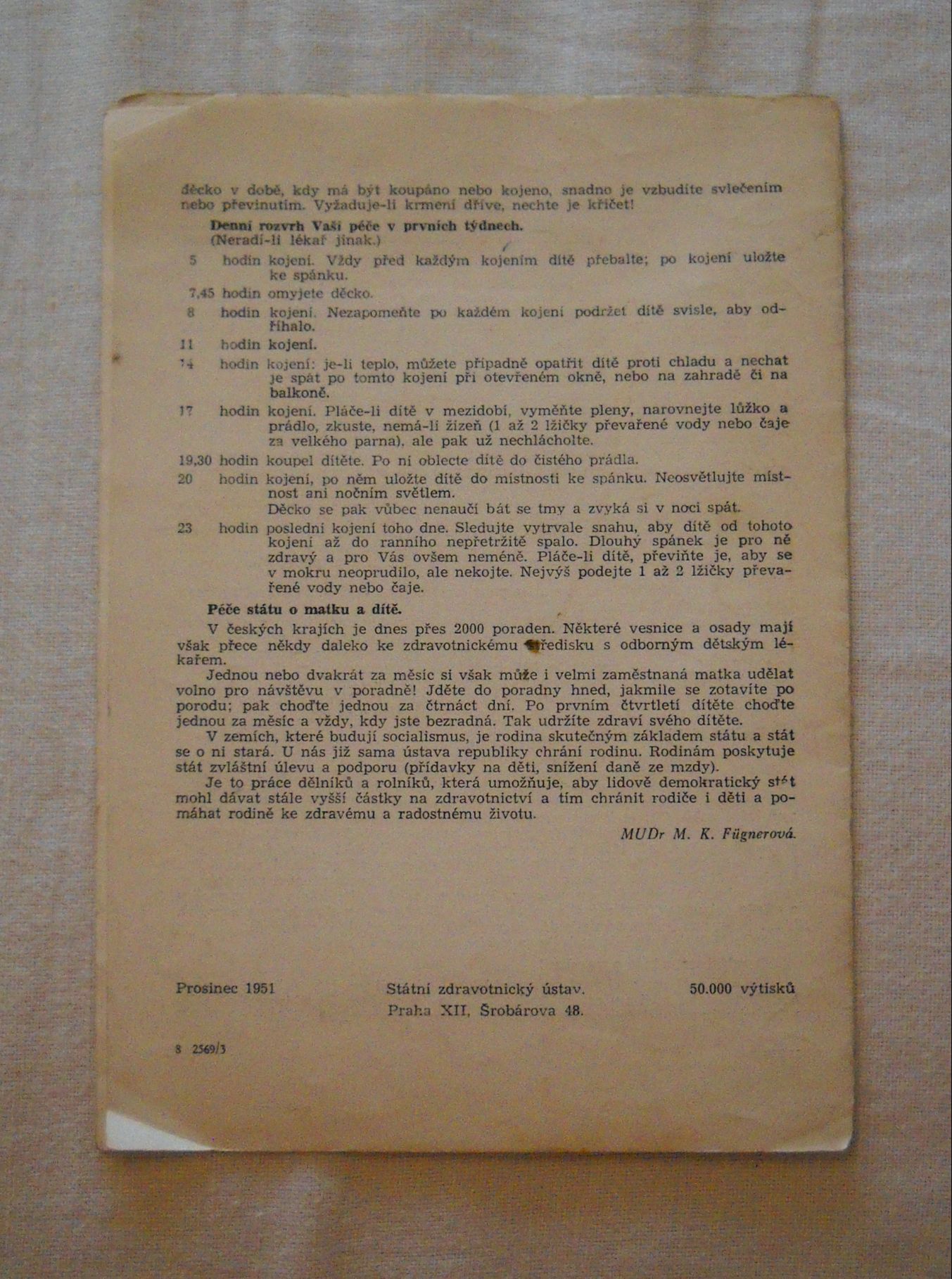 Zdravotnická brožura Do prvních dnů nového života - 1951