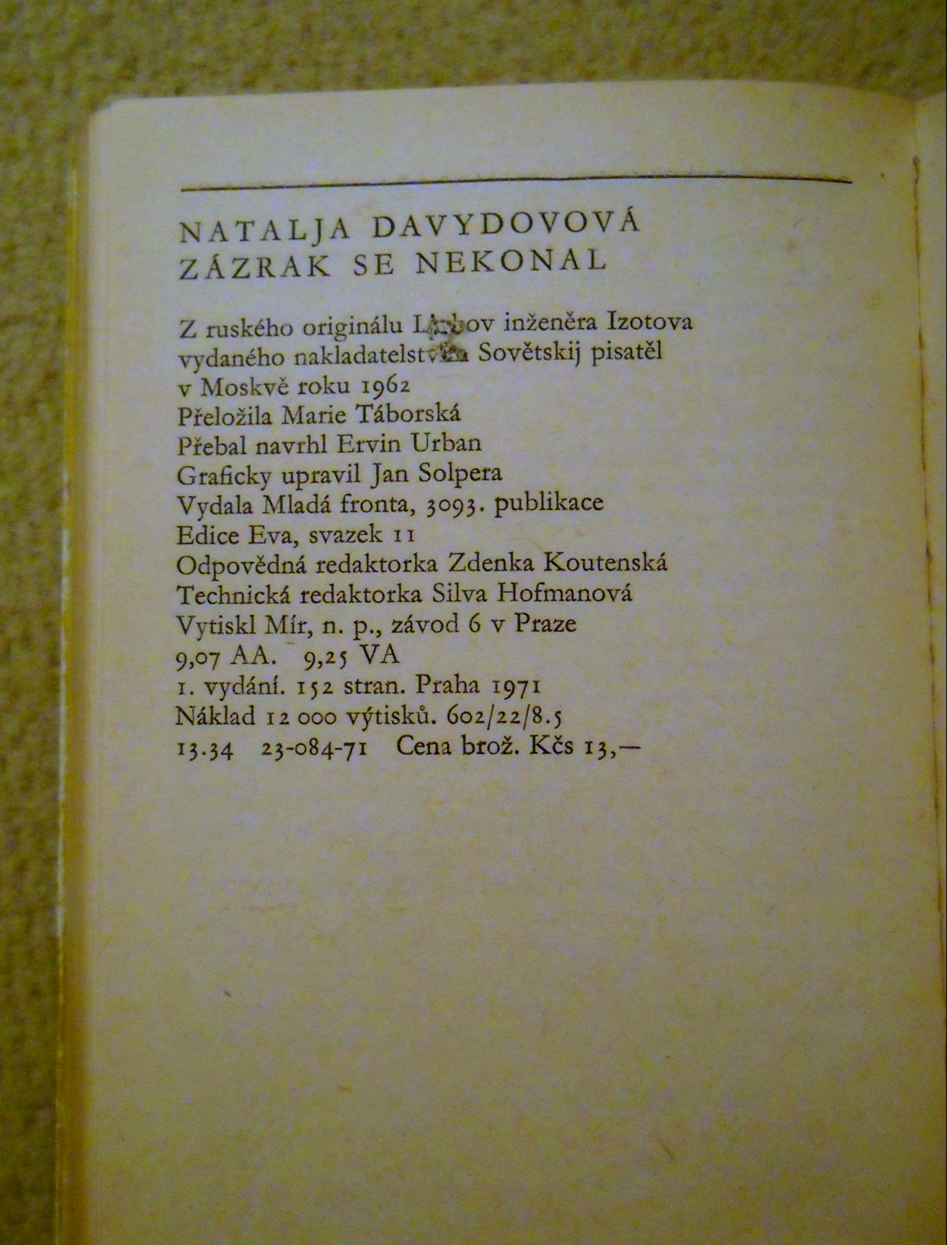Natalja Davydovová - Zázrak se nekonal - 1971