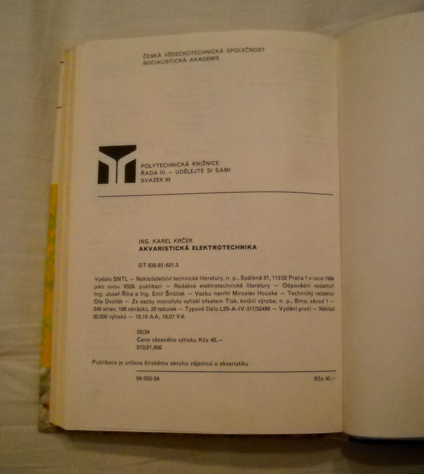 Ing. Karel Krček - Akvaristická elektrotechnika - SNTL 1984