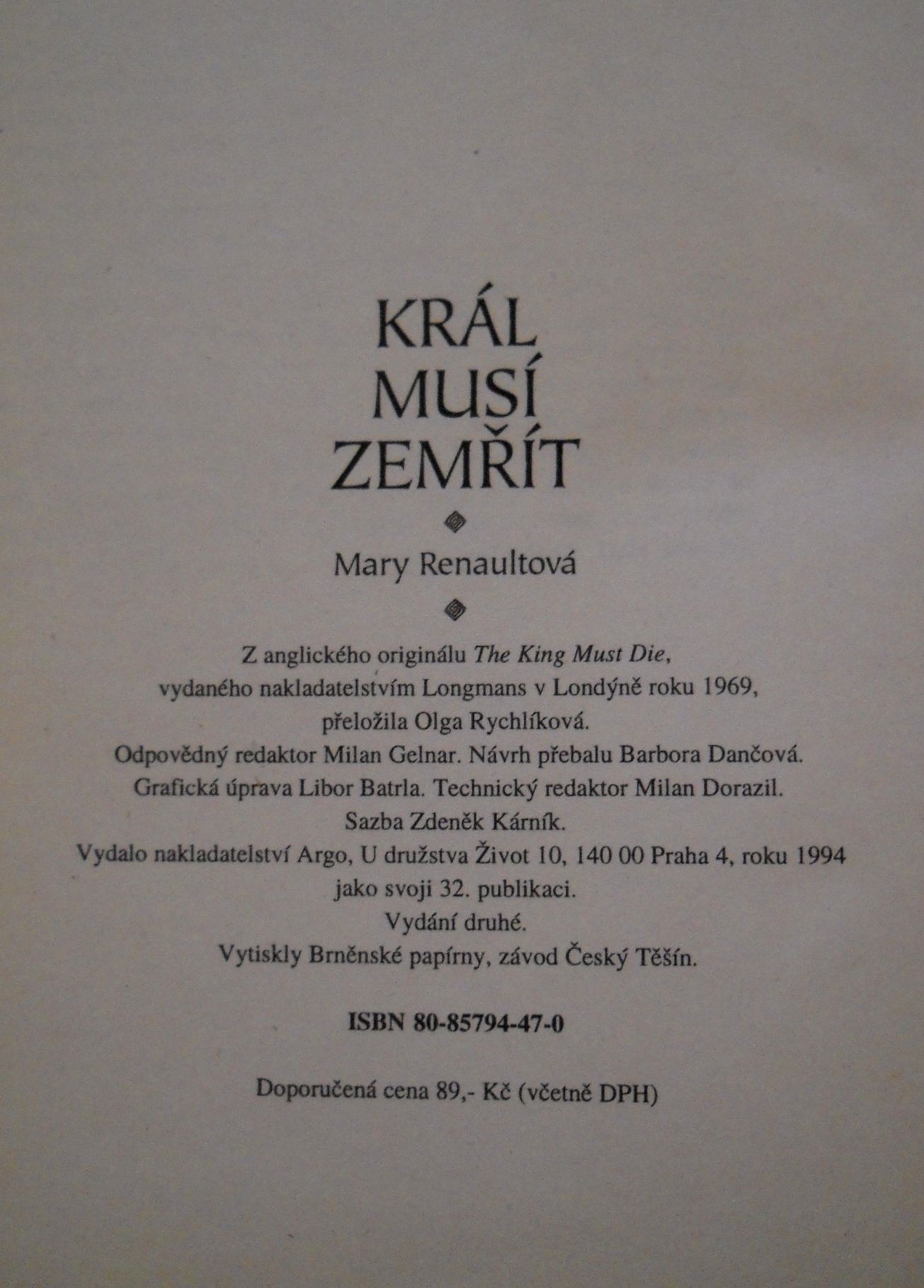 Mary Renaultová - Král musí zemřít - 1994
