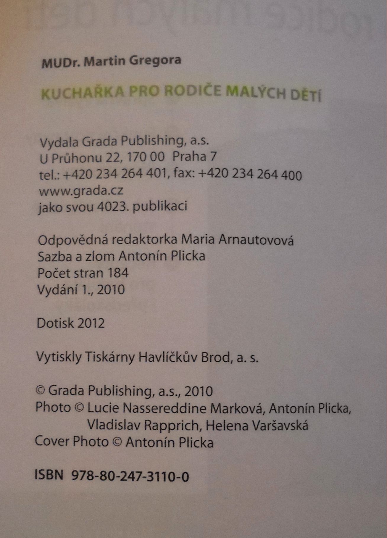 Martin Gregora - Kuchařka pro rodiče malých dětí - 2010