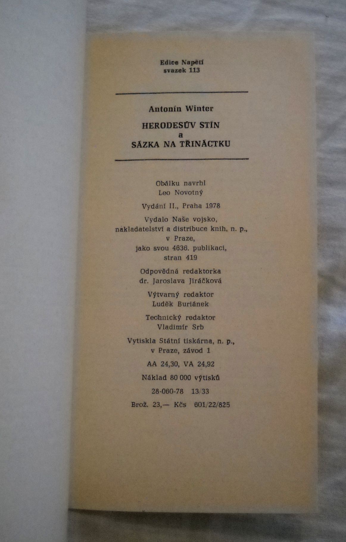 Antonín Winter - Herodesův stín a Sázka na třináctku - NV 1973
