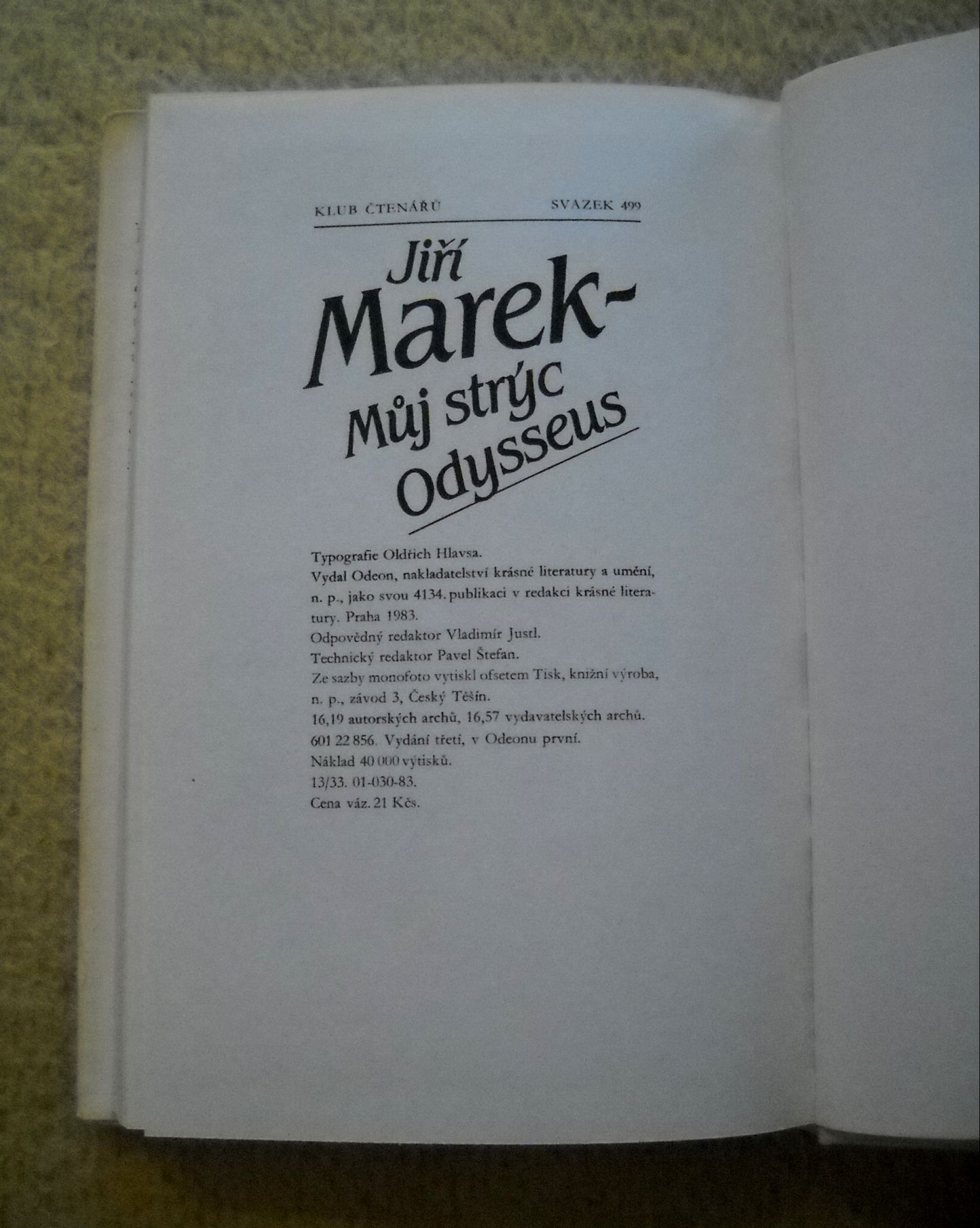 Jiří Marek - Můj strýc Odysseus - Odeon 1983