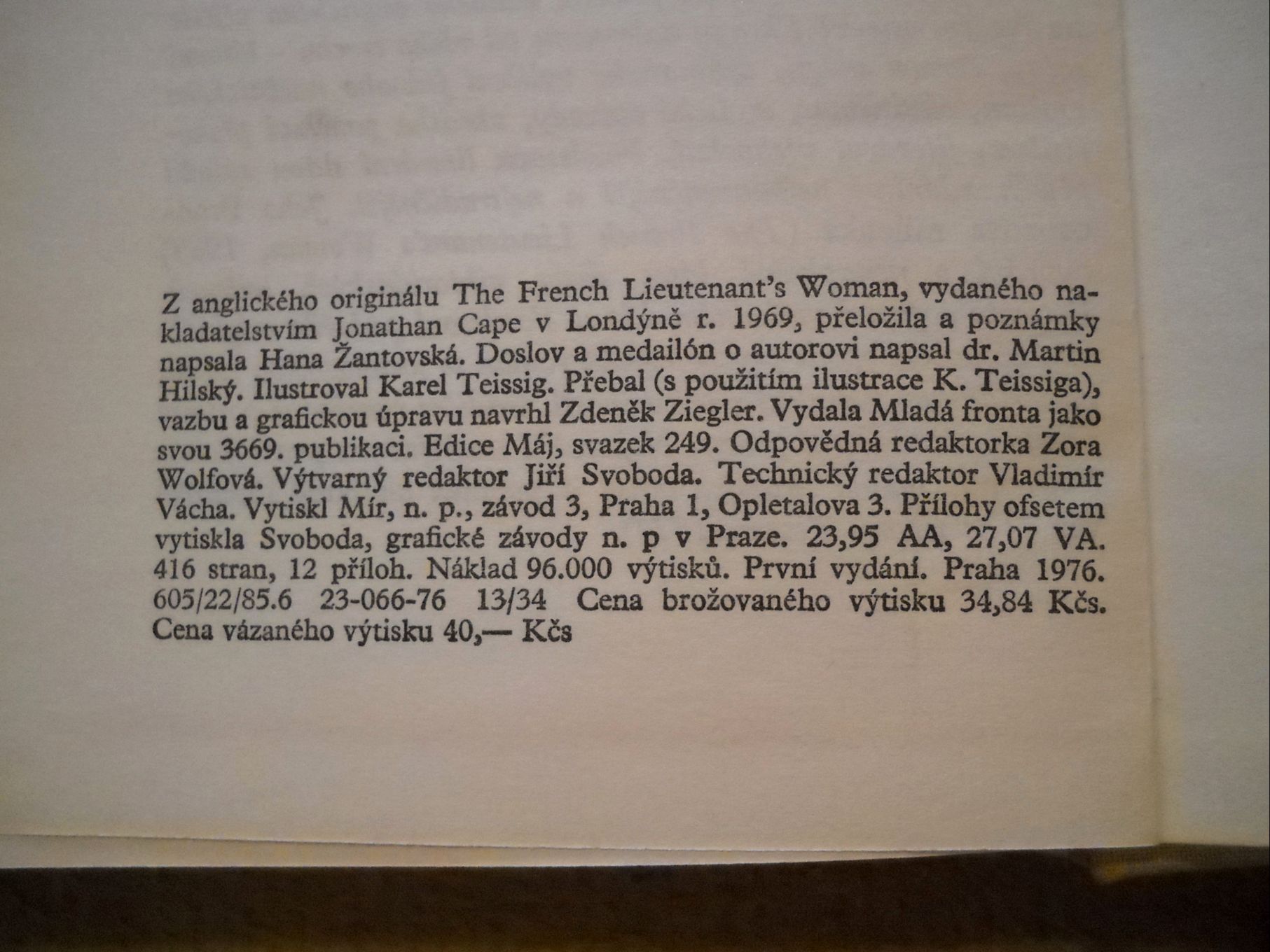 John Fowles - Francouzova milenka - Mf 1976