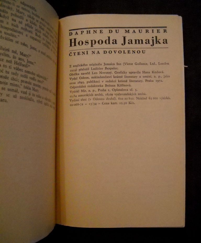 Daphne du Maurier - Hospoda Jamajka - Odeon 1972