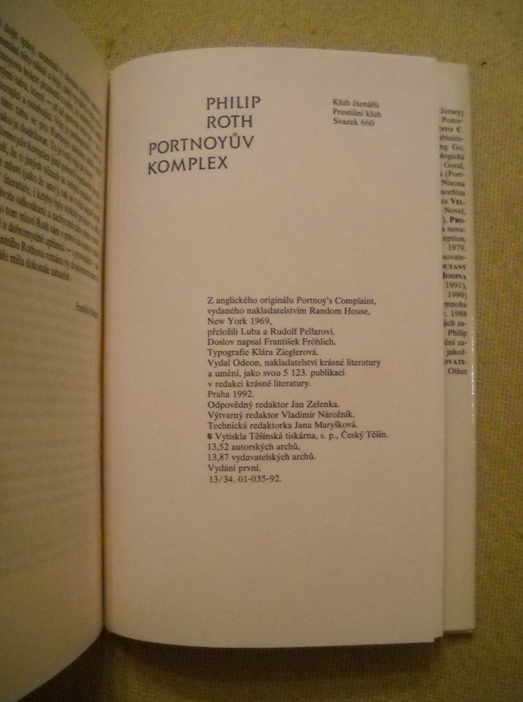 Philip Roth - Portnoyův komplex - Odeon 1992