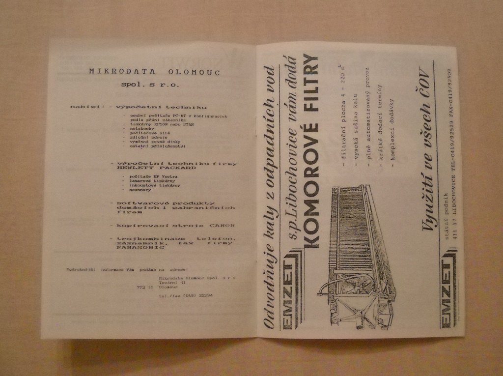 Vodovody a kanalizace Olomouc - Program výstavy Dny nové techniky 1992