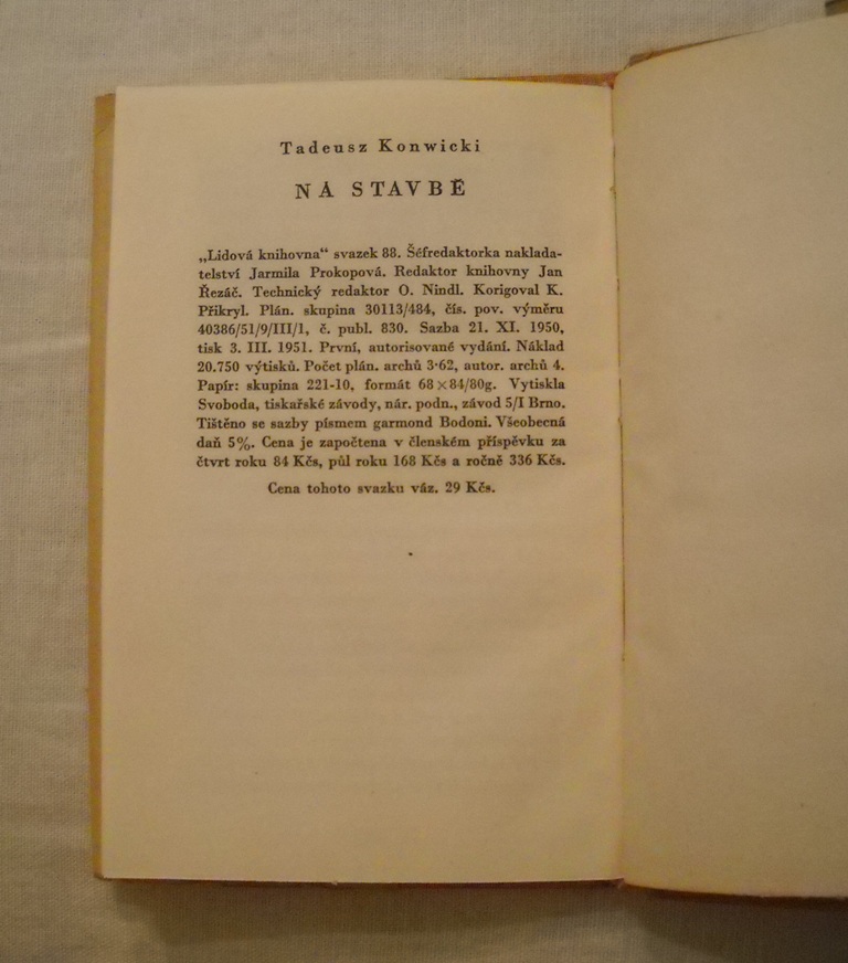 Tadeusz Konwicki - Na stavbě - Svoboda 1951
