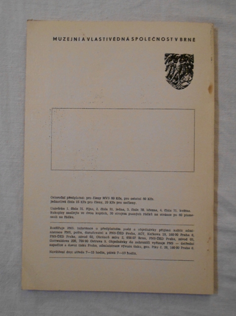 Časopis Vlastivědný věstník moravský rok 1991 číslo 1