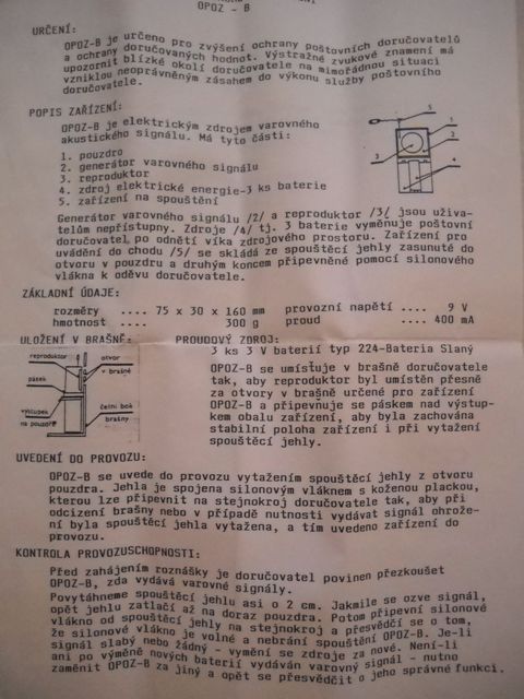 Osobní poplachové zařízení OPOZ-B České pošty