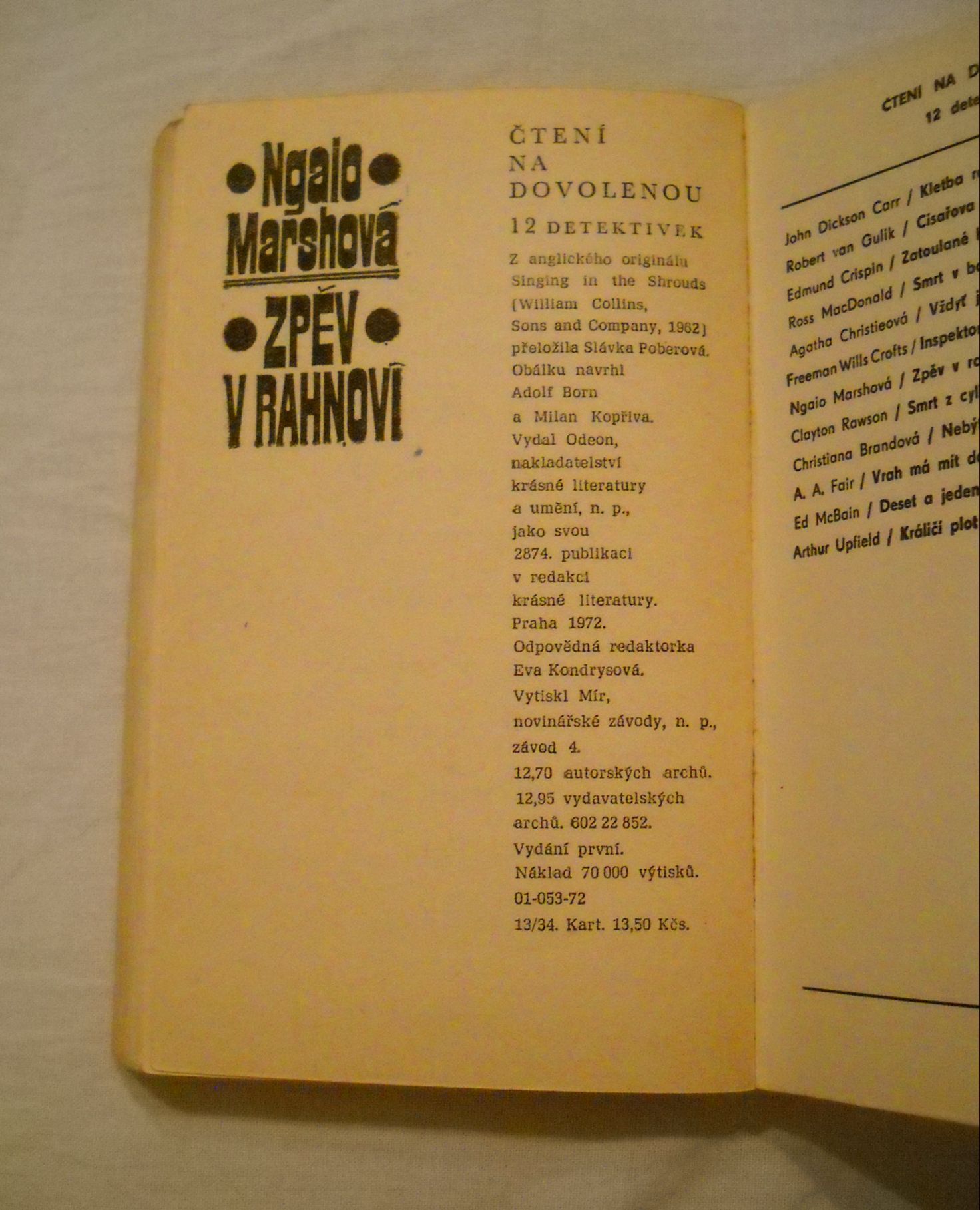 Ngaio Marshová - Zpěv v ráhnoví - Odeon 1972