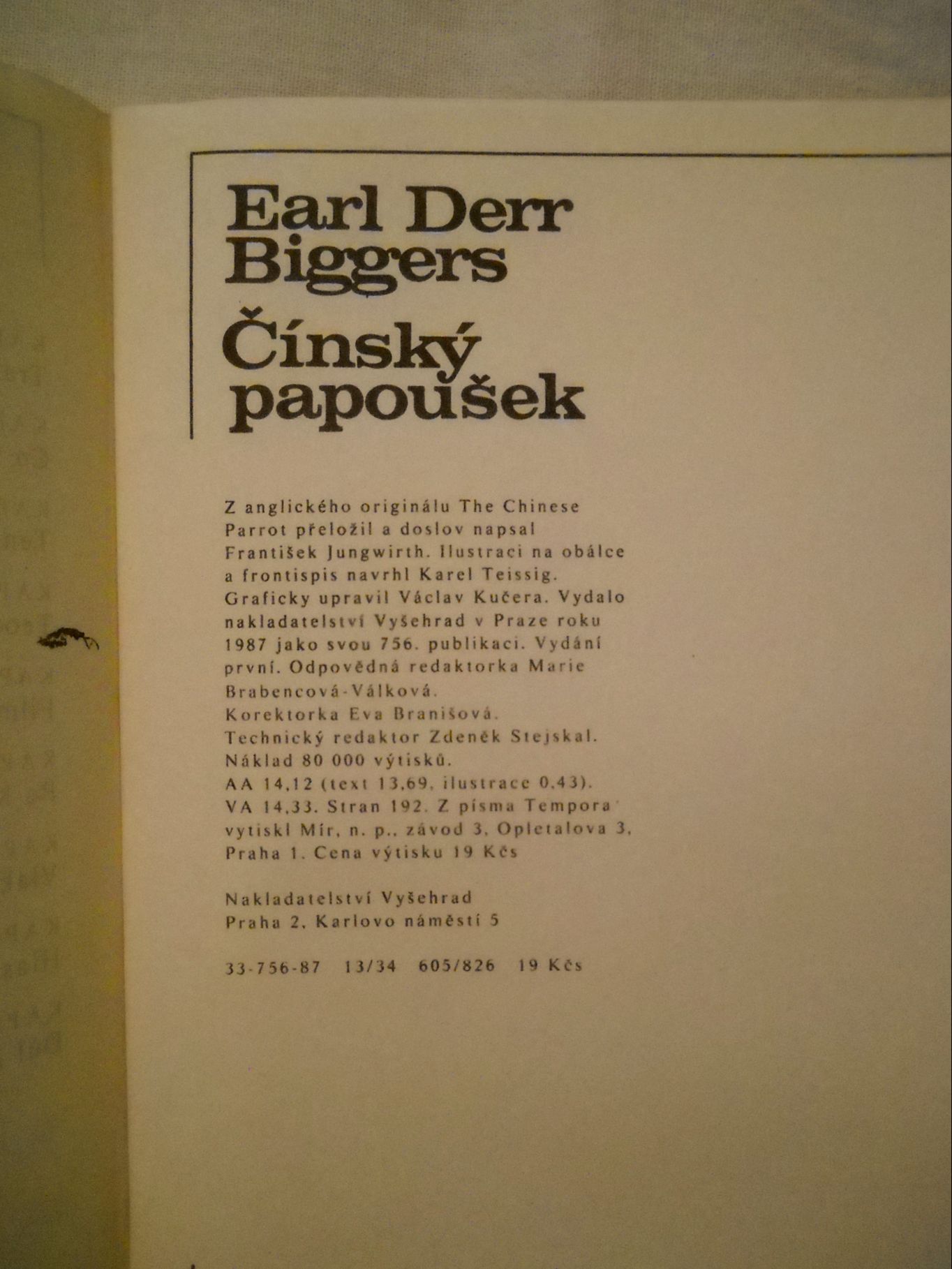 Earl Derr Biggers - Čínský papoušek - Vyšehrad 1987