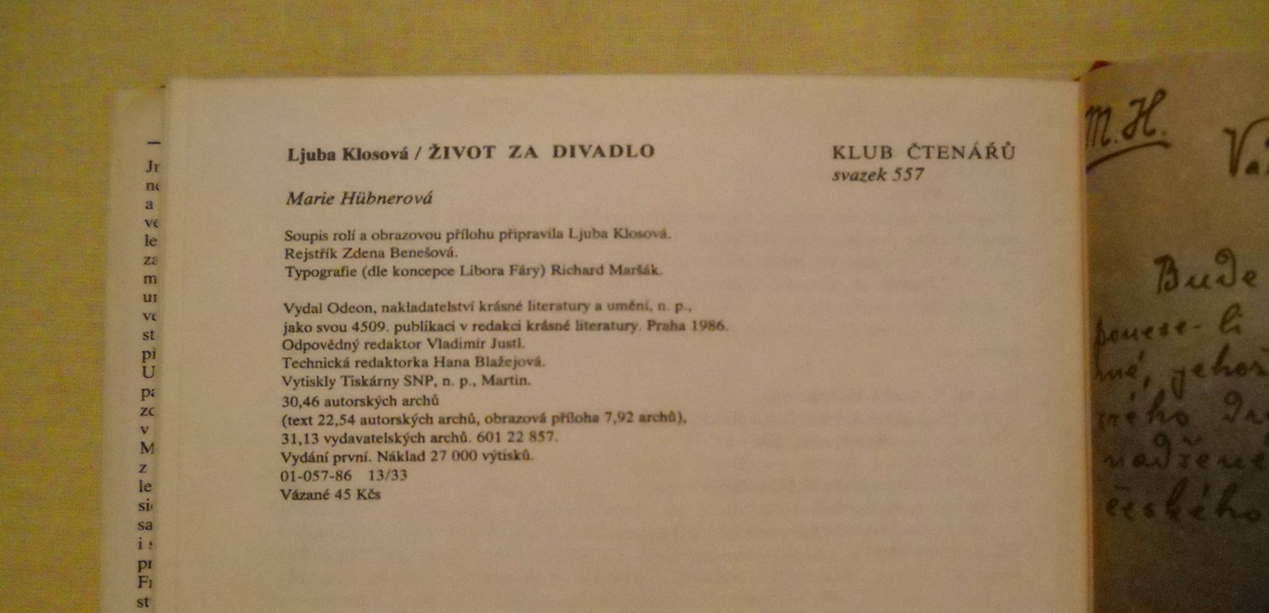 Ljuba Klosová - Život za divadlo - Odeon 1986