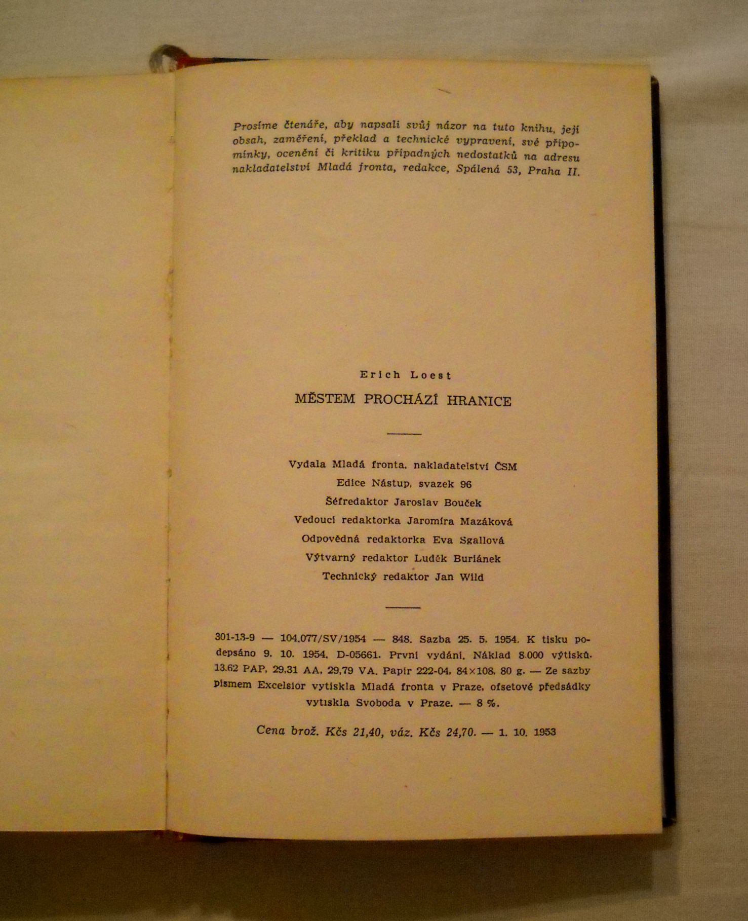 Erich Loest - Městem prochází hranice - Mf 1954