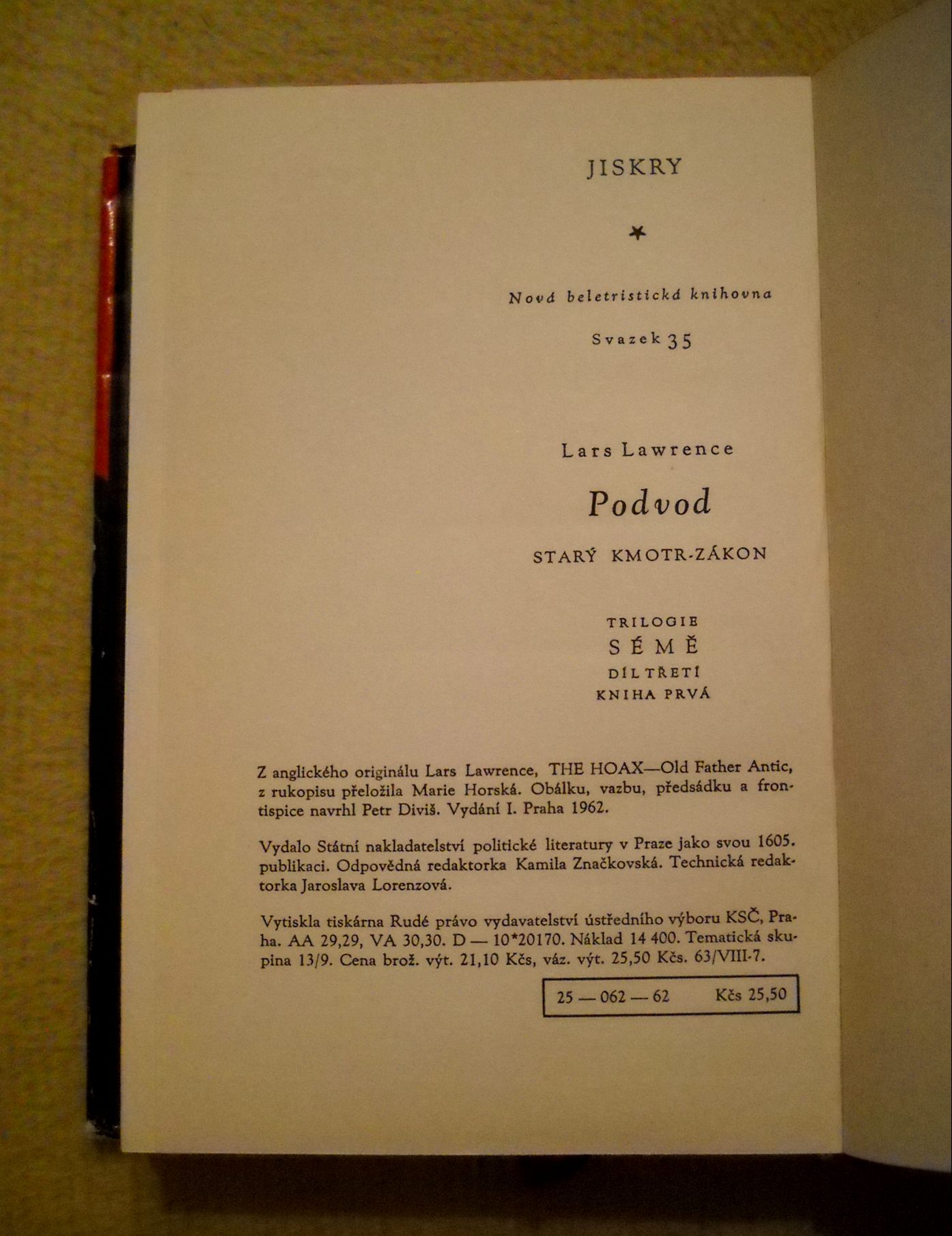 Lars Lawrence - Podvod - Díl třetí Kniha prvá - 1962