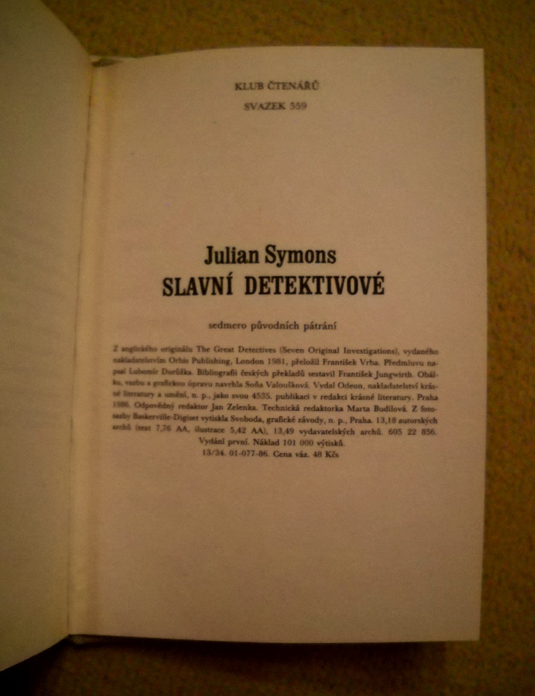 Julian Symons - Slavní detektivové - Odeon 1986
