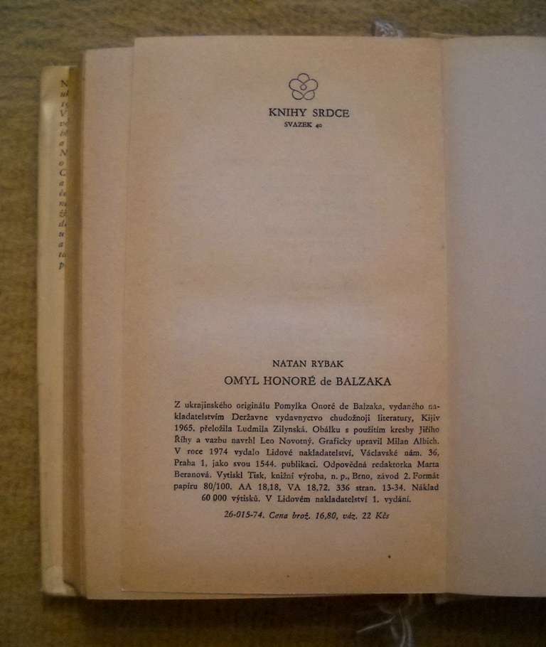 Natan Rybak - Omyl Honoré de Balzaka - LN 1974