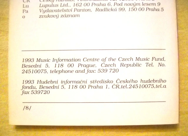 Informační pamětní leták Marta Jiráčková - 1993